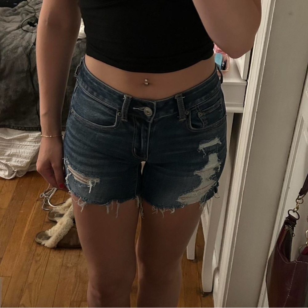 American Eagle Outfitters Blue Jean Shorts Distressed Mid-Rise